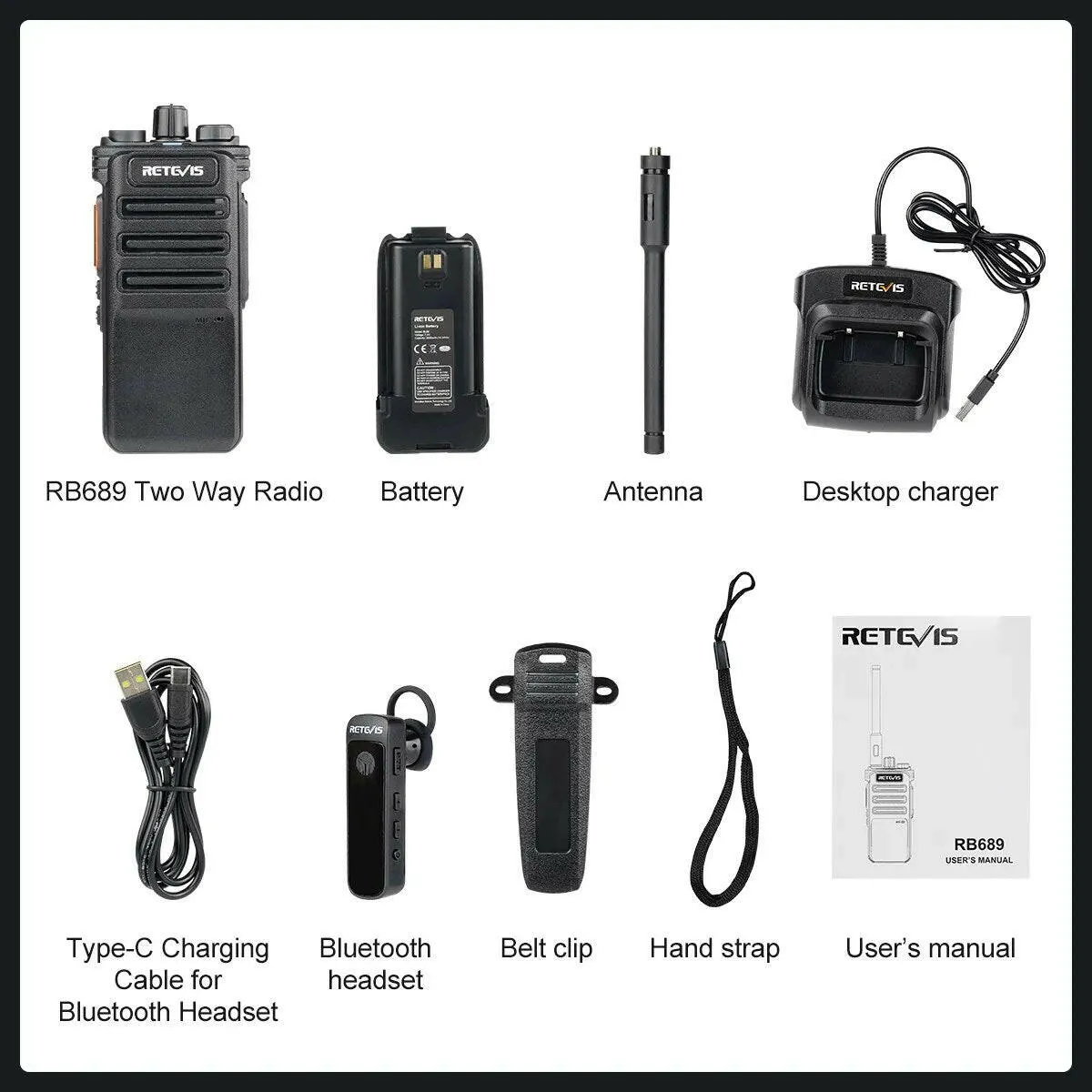 10W Walkie Talkie UHF Bluetooth-Compatible Retevis RB689 Handheld  Walkie-Talkies Powerful Professional Radio for Warehouse