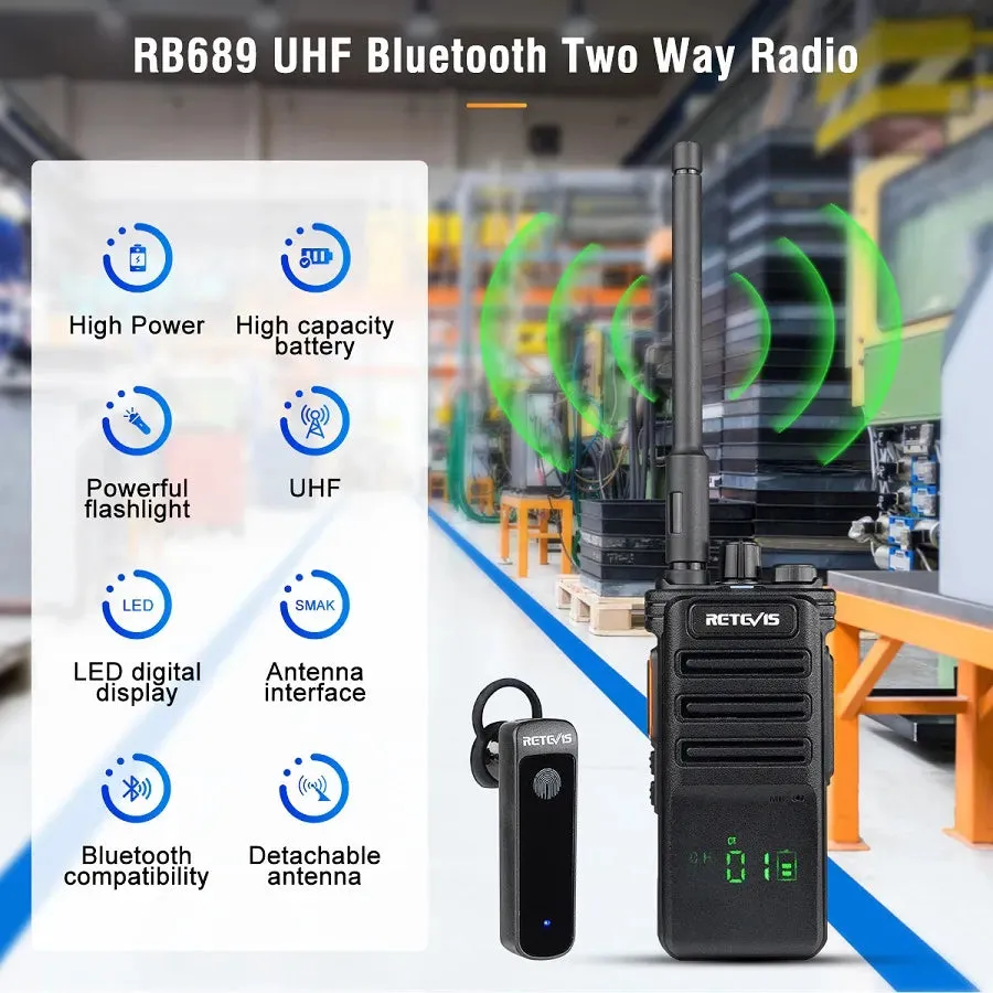 10W Walkie Talkie UHF Bluetooth-Compatible Retevis RB689 Handheld  Walkie-Talkies Powerful Professional Radio for Warehouse