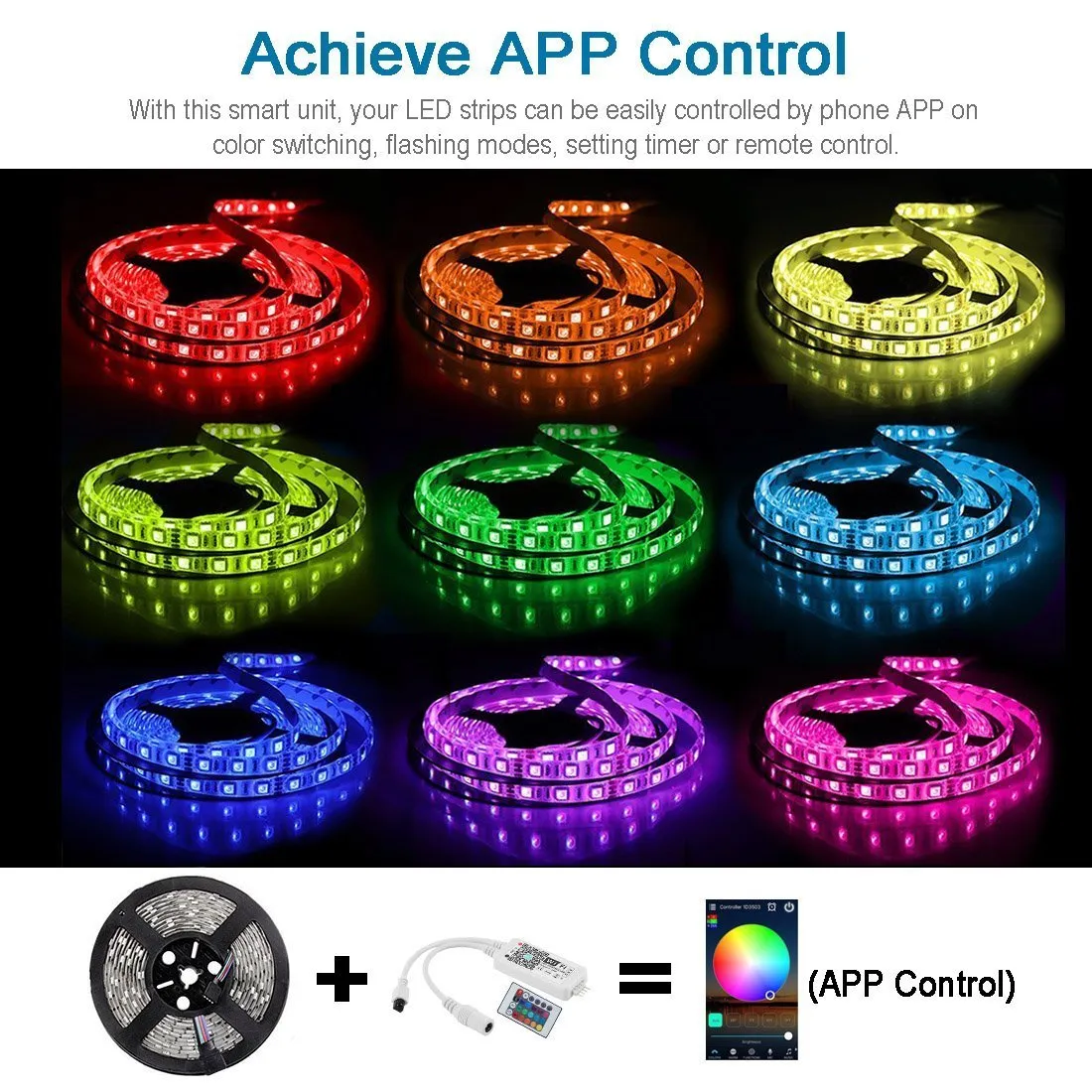 16.4ft（5Mtrs) 300LED SMD5050 RGBW LED Strips Light Kit Music Sync, IR Remote, WiFi APP Controlled, Alexa Compatible