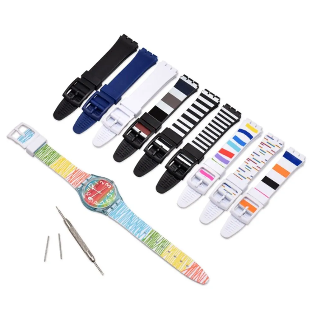 17mm Universal stripe printed silicone watch strap - Colorful Lines