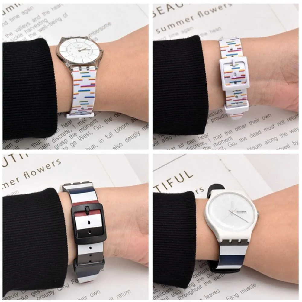 17mm Universal stripe printed silicone watch strap - Colorful Lines