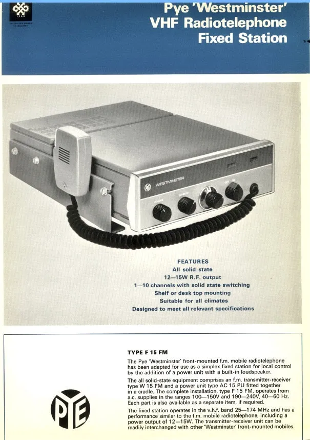 1960s Pye Westminister W15FM Vehicle Private Mobile Radio PMR