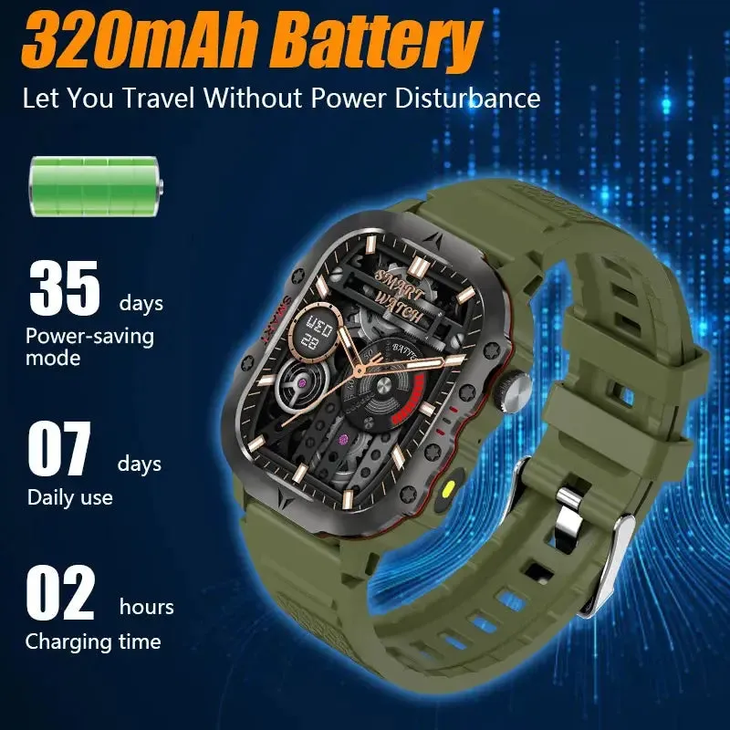 2024 New Rugged Military Fitness Smartwatch for Men for Android Xiaomi IOS IP68 Waterproof Voice Call Smartwatch Outdoor Sports