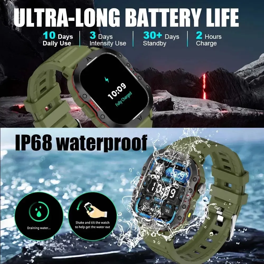 2024 New Rugged Military Fitness Smartwatch for Men for Android Xiaomi IOS IP68 Waterproof Voice Call Smartwatch Outdoor Sports