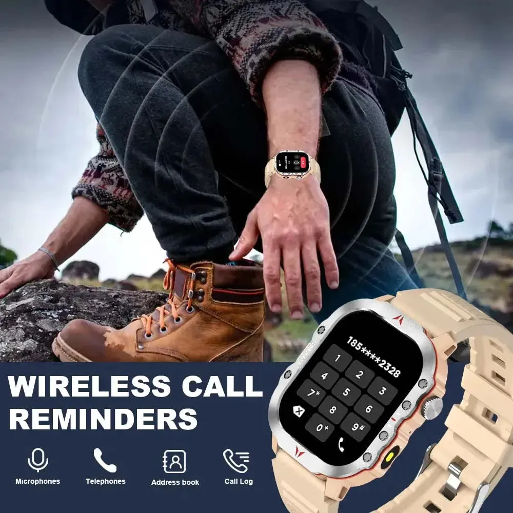 2024 New Rugged Military Fitness Smartwatch for Men for Android Xiaomi IOS IP68 Waterproof Voice Call Smartwatch Outdoor Sports