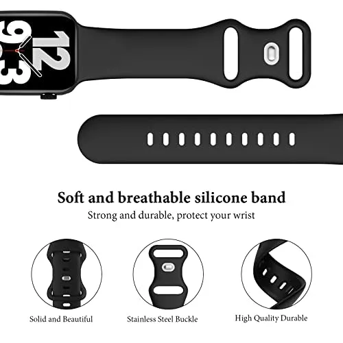 6 Pack Silicone Bands Compatible with Apple Watch Band 38mm 40mm 41mm 42mm 44mm 45mm 49mm, Soft Sport Waterproof Strap Replacement Wristband for iWatch Ultra Series 9 8 SE 7 6 5 4 3 2 1 Women Men