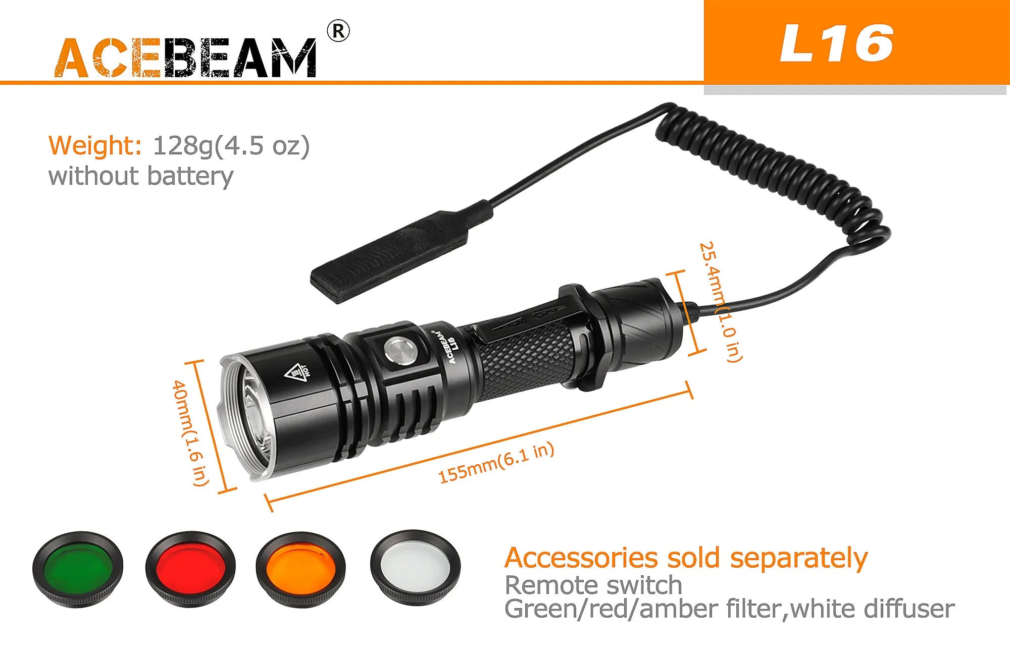 Acebeam L16 - 2000 Lumens LED Flashlight - Rechargeable Handheld