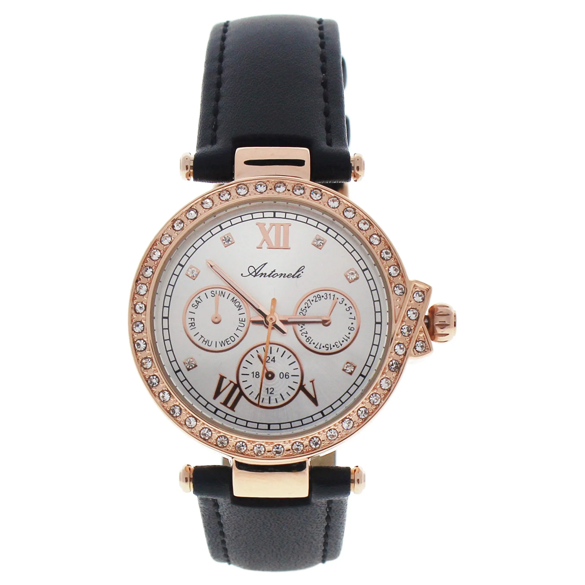 AL0519-08 Rose Gold /Black Leather Strap Watch