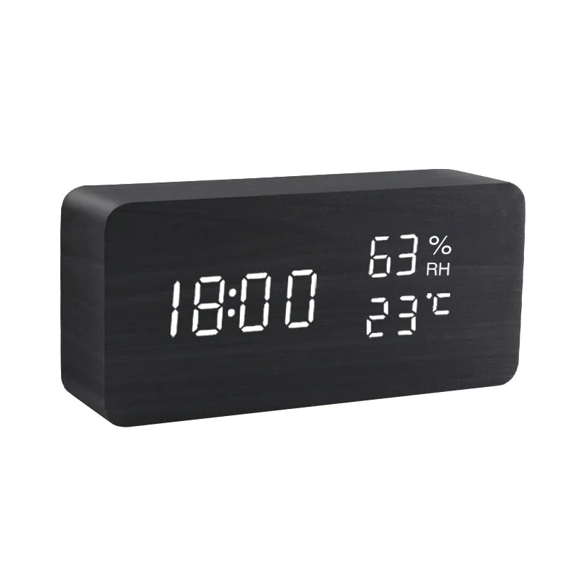 Alarm Clock LED Wooden Watch Table Voice Control Digital Wood Despertador USB/AAA Powered Desktop Clocks