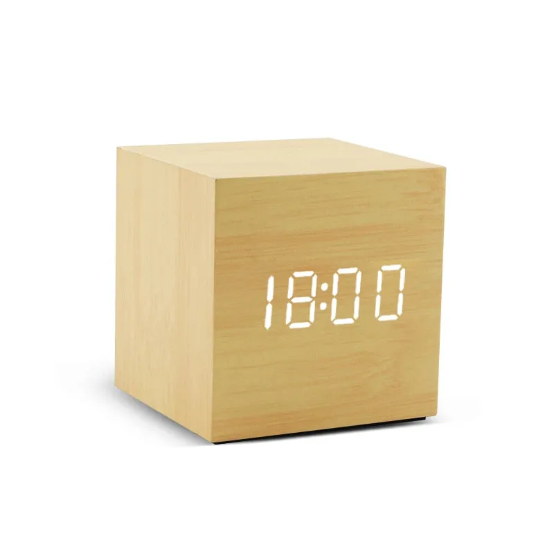 Alarm Clock LED Wooden Watch Table Voice Control Digital Wood Despertador USB/AAA Powered Desktop Clocks