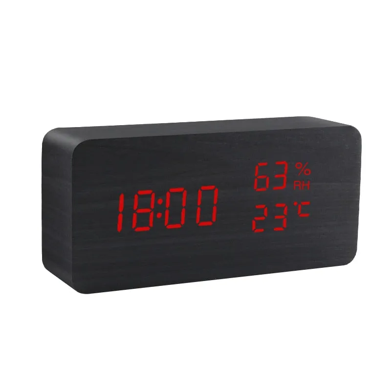 Alarm Clock LED Wooden Watch Table Voice Control Digital Wood Despertador USB/AAA Powered Desktop Clocks