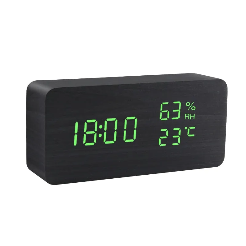 Alarm Clock LED Wooden Watch Table Voice Control Digital Wood Despertador USB/AAA Powered Desktop Clocks