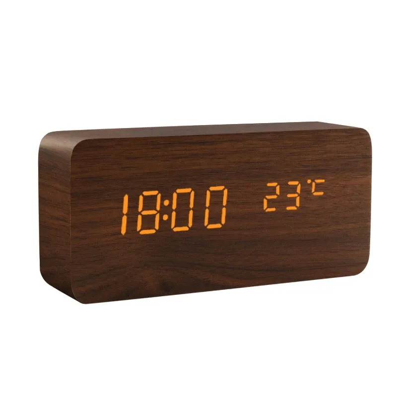 Alarm Clock LED Wooden Watch Table Voice Control Digital Wood Despertador USB/AAA Powered Desktop Clocks