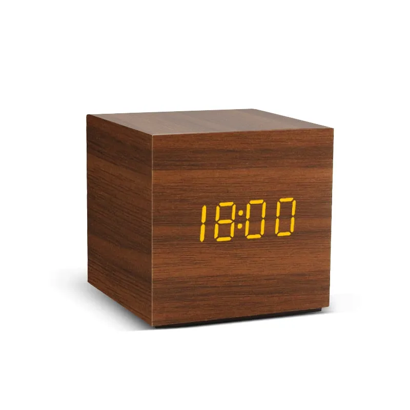 Alarm Clock LED Wooden Watch Table Voice Control Digital Wood Despertador USB/AAA Powered Desktop Clocks