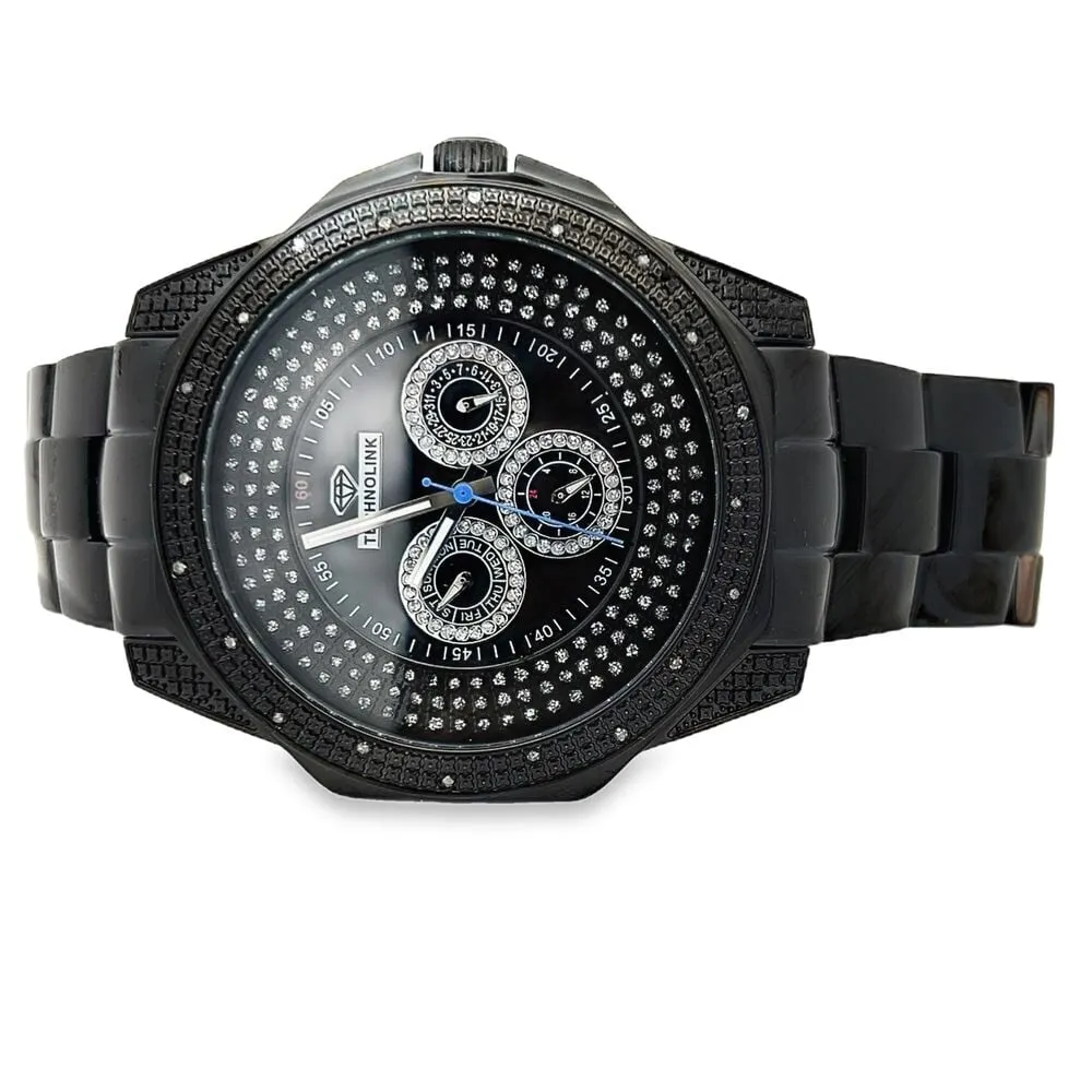 All Black .20cttw Real Diamond Watch