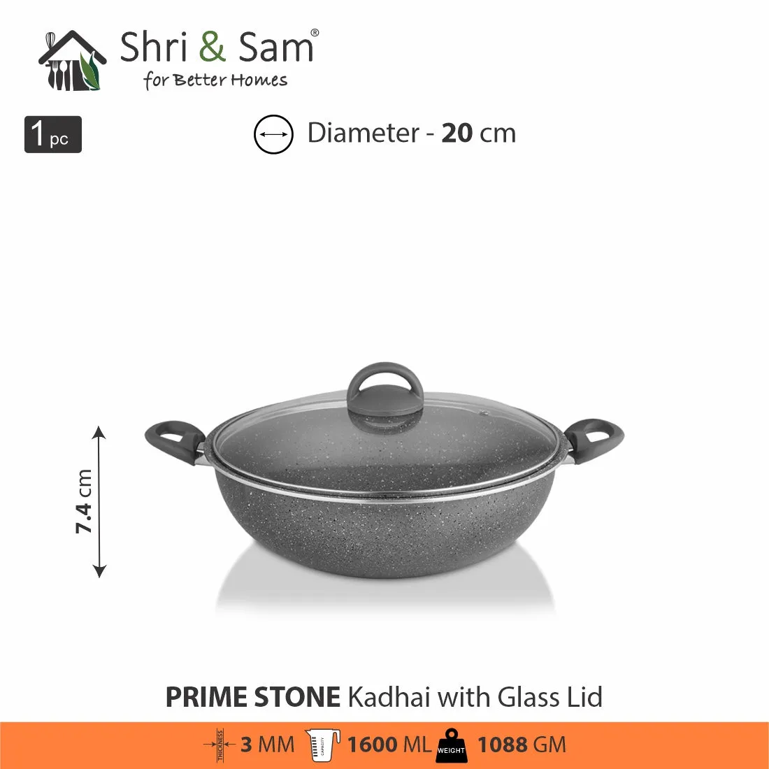 Aluminium Non-Stick Kadhai with Glass Lid Primestone