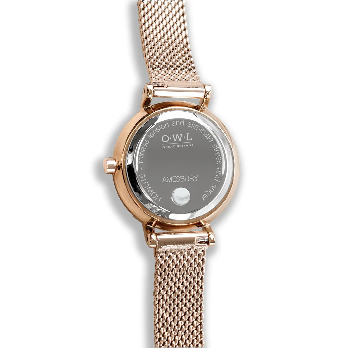 Amesbury Rose gold mesh watch with a genuine Howlite stone dial