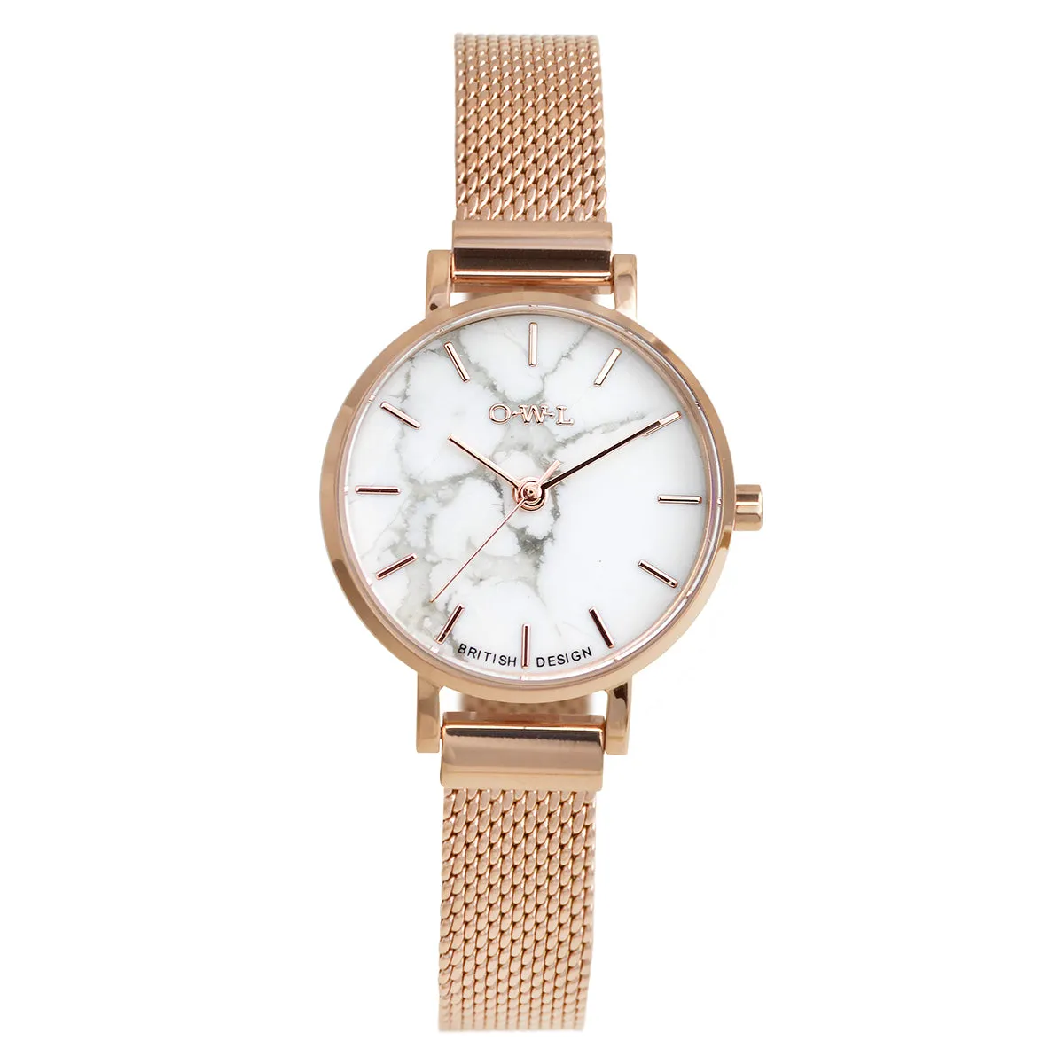 Amesbury Rose gold mesh watch with a genuine Howlite stone dial