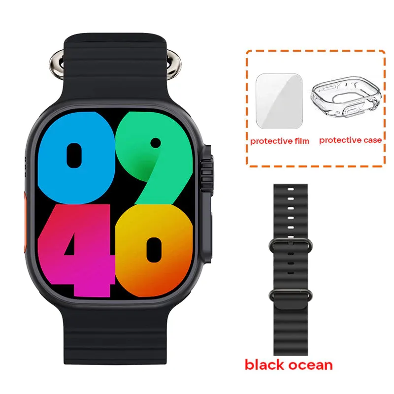 AMOLED W69   Ultra Smart Watch MicroOS 10 Ilha Dinâmica 2GB ROM Série 9 Plus Bússola NFC Chamada De Música Smartwatch