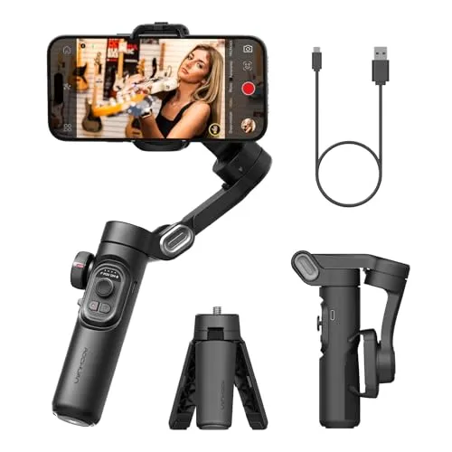 AOCHUAN Phone Gimbal Stabilizer 3-Axis Smartphone Foldable Gimbal for iPhone Gimble with Focus Wheel TikTok YouTube Vlog Stabilizer for iPhone 15 14 13 12 Pro Max&Android-Smart XE