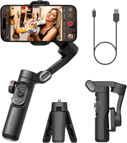 AOCHUAN Phone Gimbal Stabilizer 3-Axis Smartphone Foldable Gimbal for iPhone Gimble with Focus Wheel TikTok YouTube Vlog Stabilizer for iPhone 15 14 13 12 Pro Max&Android-Smart XE