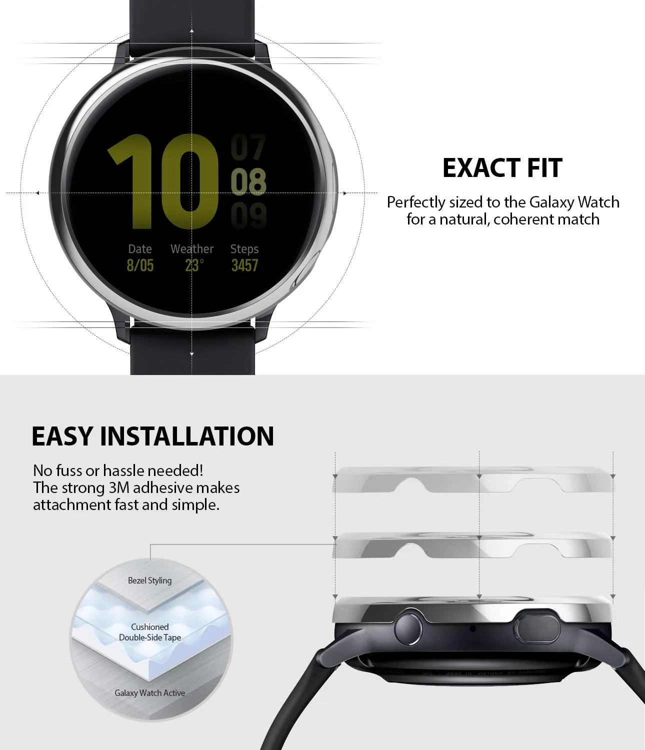 Bezel Styling Cover for Galaxy Watch Active 2 40mm (2019) - Glossy Silver (GW-A2-40-01) [Stainless Steel]