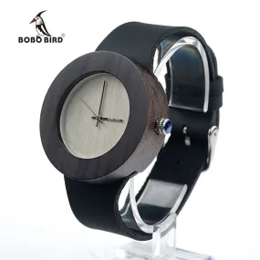 BOBO BIRD Ebony Wooden Watches for Women Silver Pointer With Normal Logo Wood Dial Leather Strap Quartz Watch SUPERIA OEM