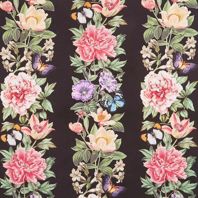 Botanica - Floral Stripe Black Multi Digitally Printed Yardage