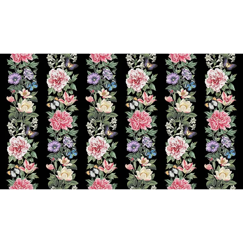 Botanica - Floral Stripe Black Multi Digitally Printed Yardage