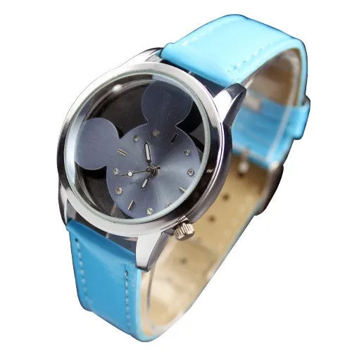 Candy Color Fashion Mouse Head Style Cute New Girls Ladies Womens Quartz Wrist Watch Wristwatch