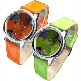 Candy Color Fashion Mouse Head Style Cute New Girls Ladies Womens Quartz Wrist Watch Wristwatch