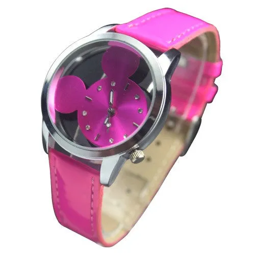 Candy Color Fashion Mouse Head Style Cute New Girls Ladies Womens Quartz Wrist Watch Wristwatch