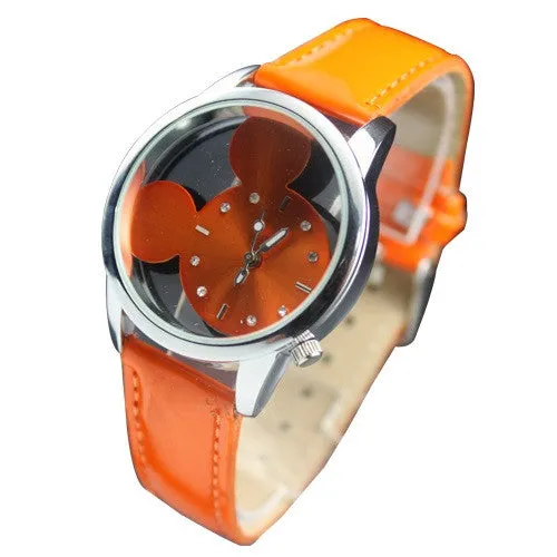 Candy Color Fashion Mouse Head Style Cute New Girls Ladies Womens Quartz Wrist Watch Wristwatch