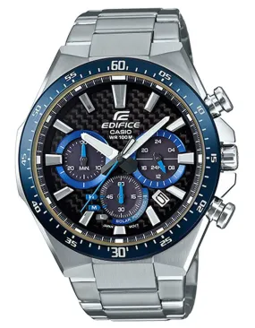 Casio Edifice EQS800 Series Mens Watch - Stainless - Carbon Dial - Blue- Chrono