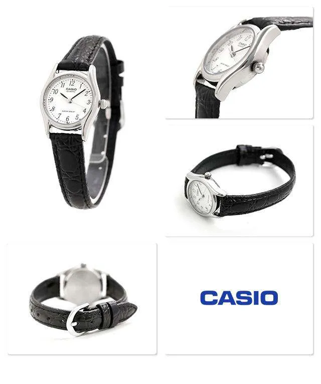 Casio LTP-1094E-7BRDF Black Leather Strap Watch for Women