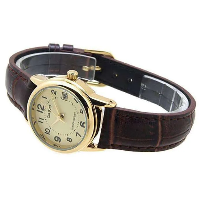 Casio LTP-V002GL-9B Brown Leather Strap Watch for Women