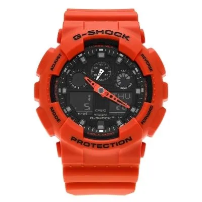 Casio Men's GA100L-4A 'G-Shock' Orange Analog Digital Resin Strap Watch - RED