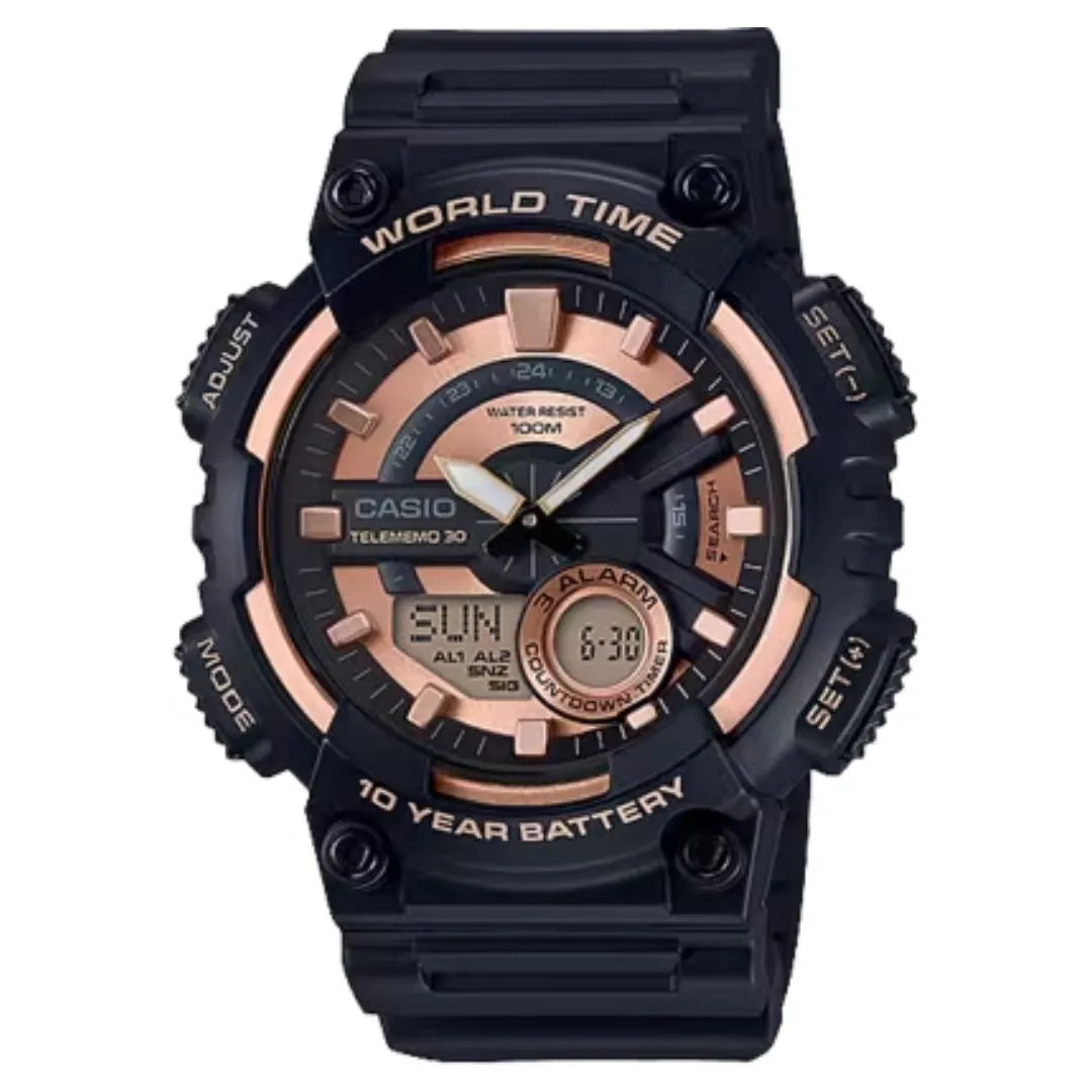 Casio Youth Unisex Black Rose Gold Analog Digital Watch AEQ-110W-1A3VDF