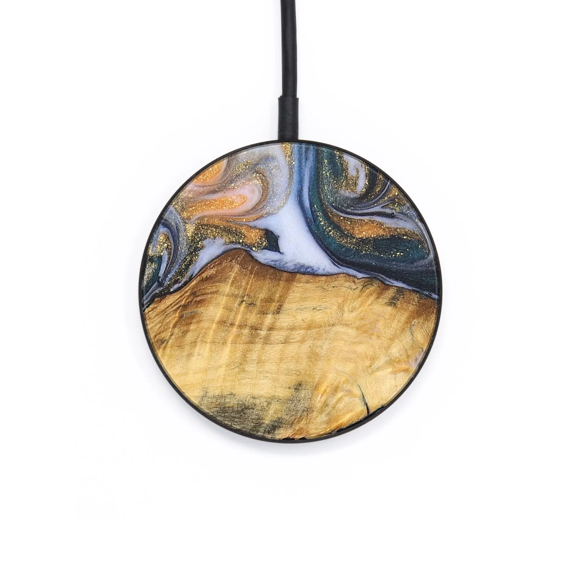 Circle Wood Resin Wireless Charger - Axel (Teal & Gold, 710529)