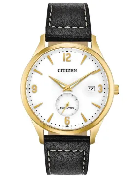 Citizen Mens DRIVE BTW Watch - Gold-Tone - Black Dial - Date - Leather Strap