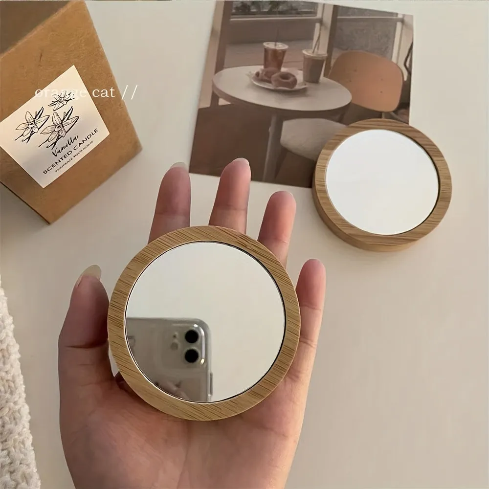 Compact Wooden Handheld Mirror for OntheGo Beauty Touchups