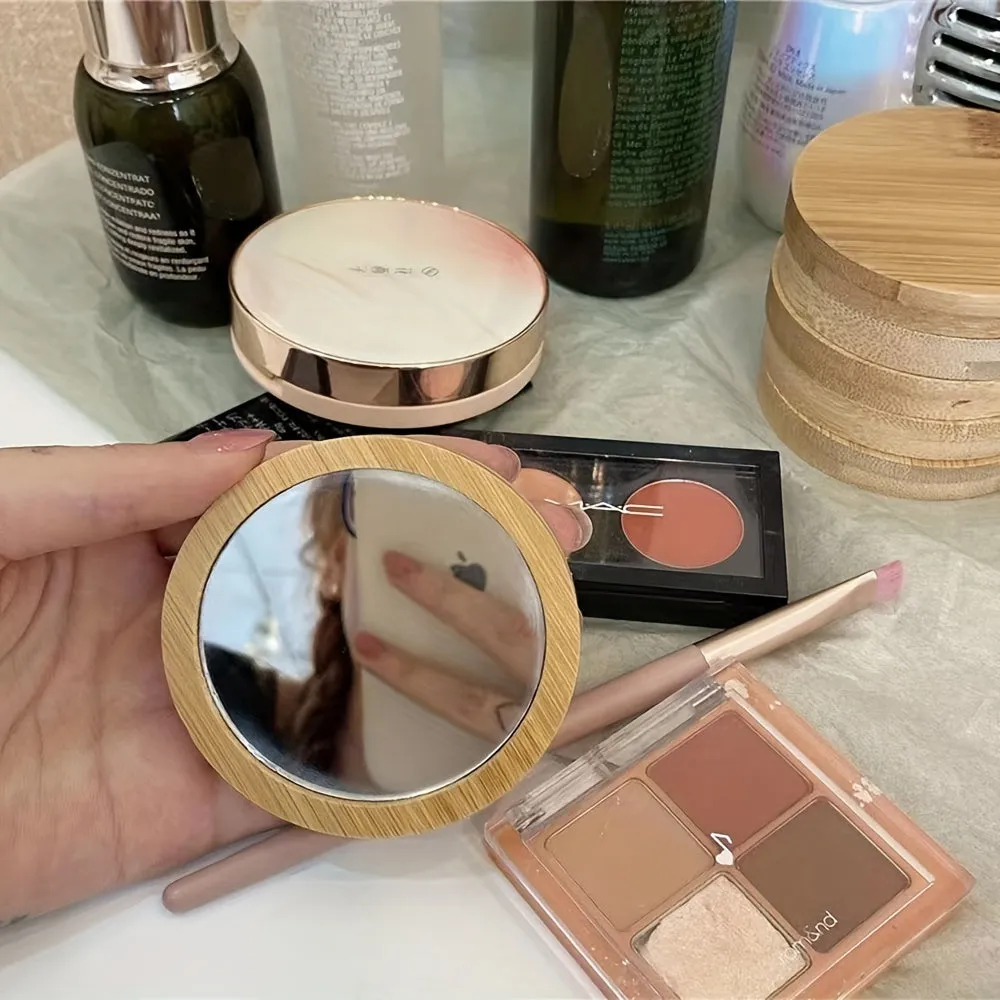 Compact Wooden Handheld Mirror for OntheGo Beauty Touchups