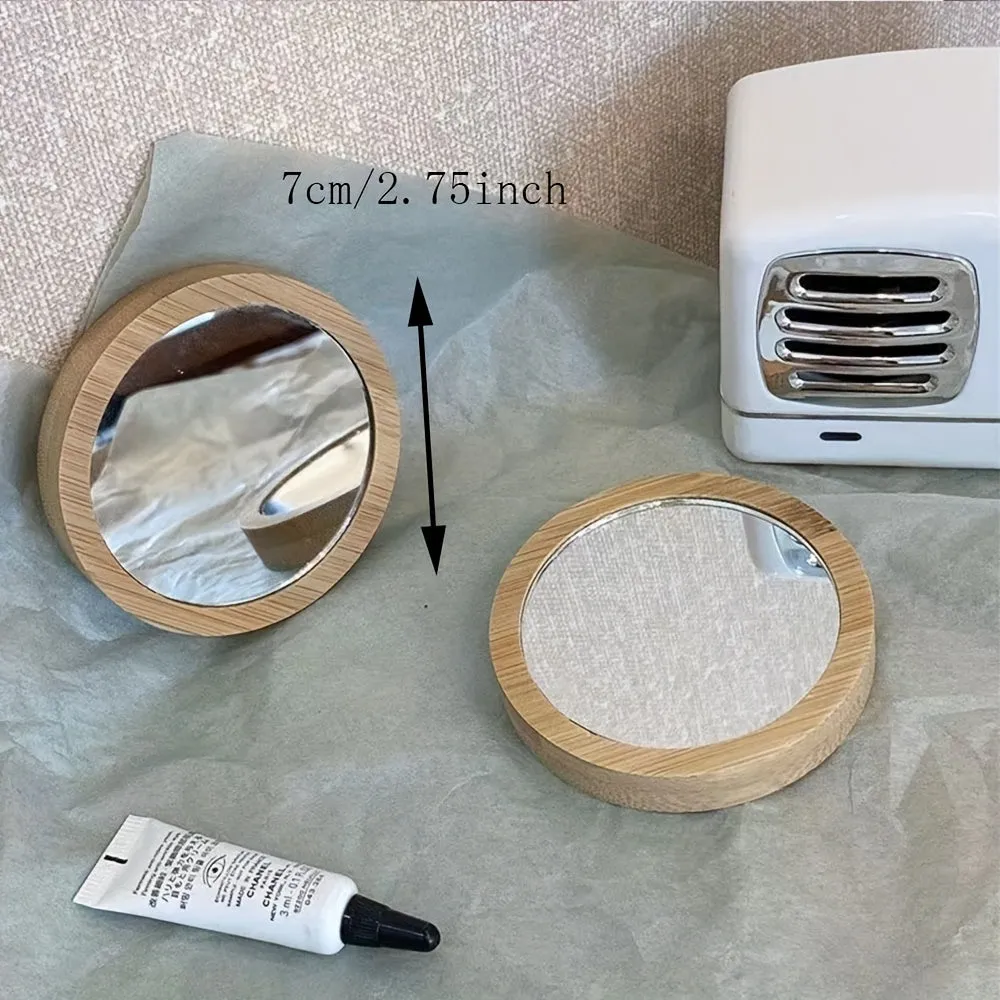 Compact Wooden Handheld Mirror for OntheGo Beauty Touchups