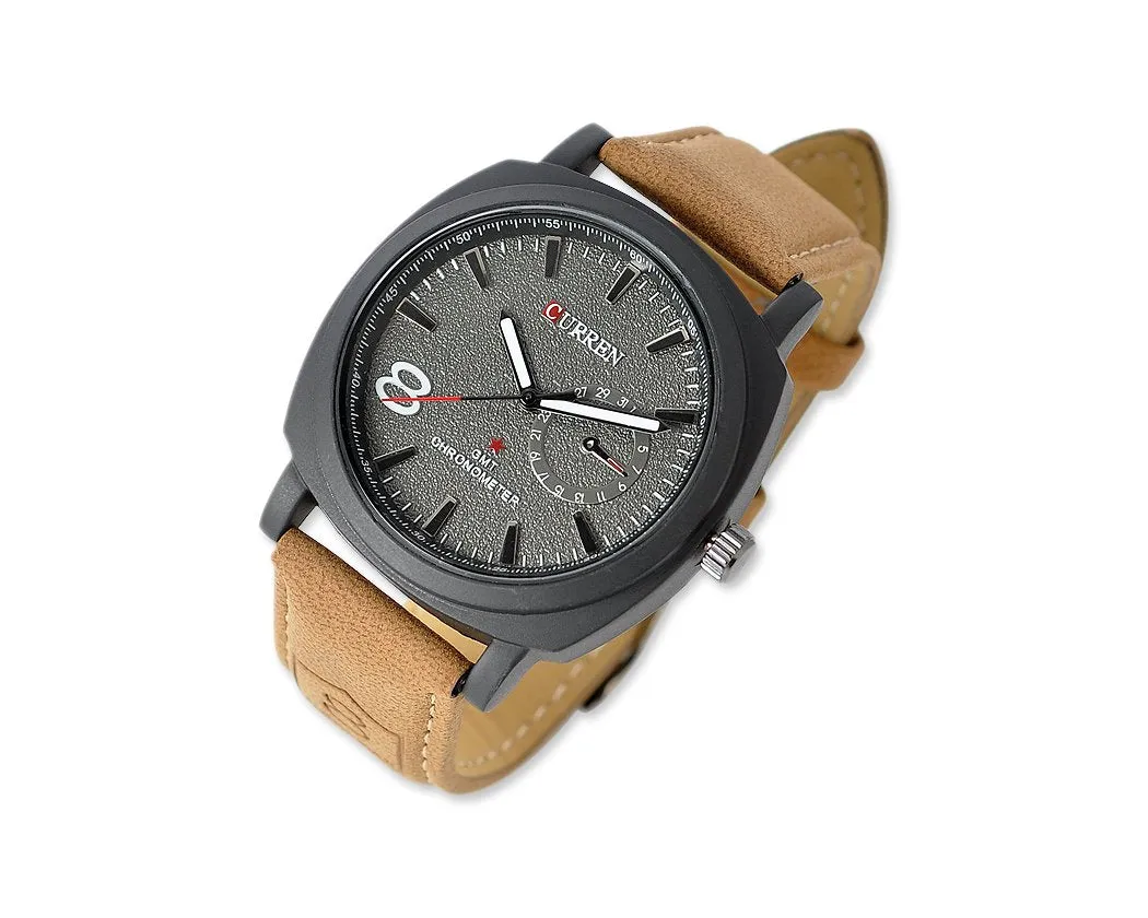 CURREN Fashion Analog Brown PU Leather Men Wrist Watch