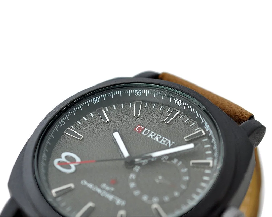 CURREN Fashion Analog Brown PU Leather Men Wrist Watch