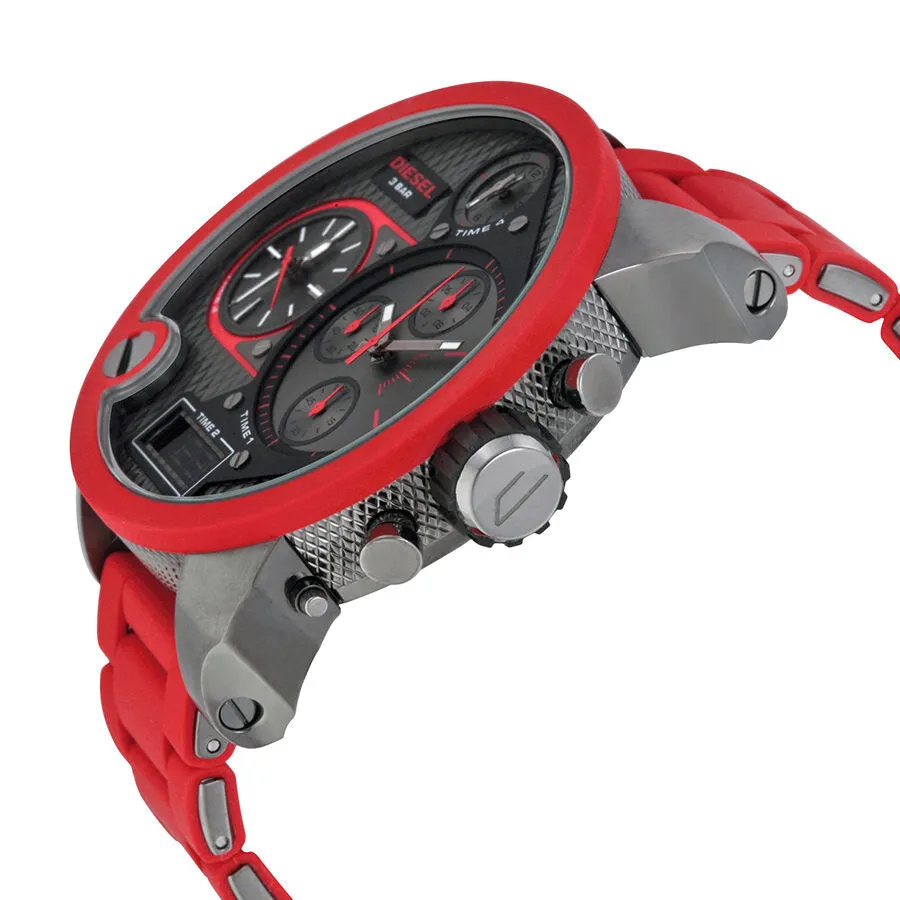 Diesel Daddies Series Chronograph Grey Four Time Zone Dial Red Silicone Men's Watch  DZ7279