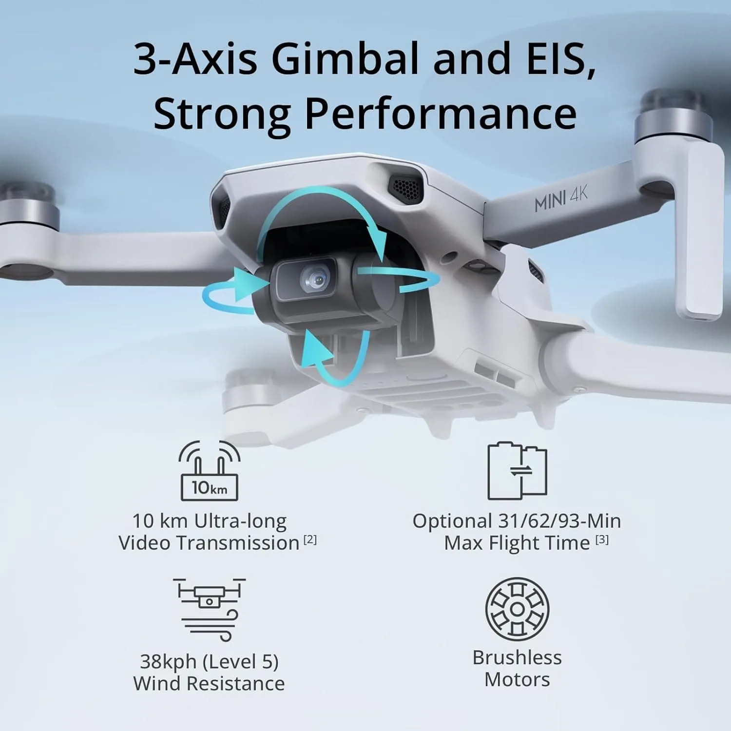 DJI Mini Drone with 4K UHD Camera, 3-Axis Gimbal, 10km Transmission, Auto Return, 31-Min Flight, Wind Resistant, Under 249g