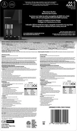 Duracell Recharge Set for 6 Batteries AA and 2 AAA; delivers dependable power to your everyday devices throughout the home, like toys, remote controls, flashlights, calculators, clocks and radios, wireless mice, keyboards, and more.- 996998