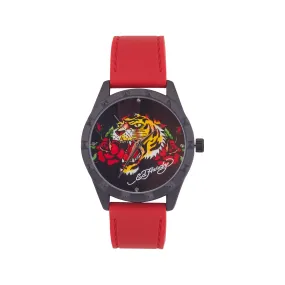 Ed Hardy Ladies Rubber Black/Red Plain Analog Watch