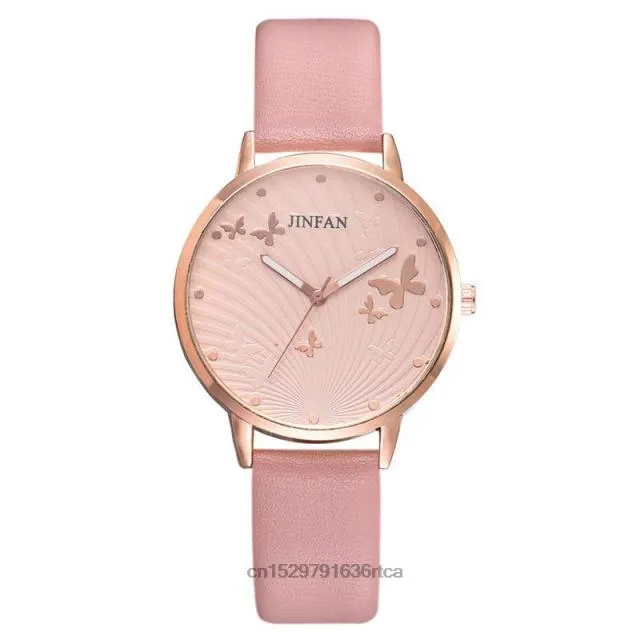 Elegant Simple Butterfly Design Dial Design Ladies Watches Women Fashion Luxury Dress Watch Casual Woman Quartz Leather Clock